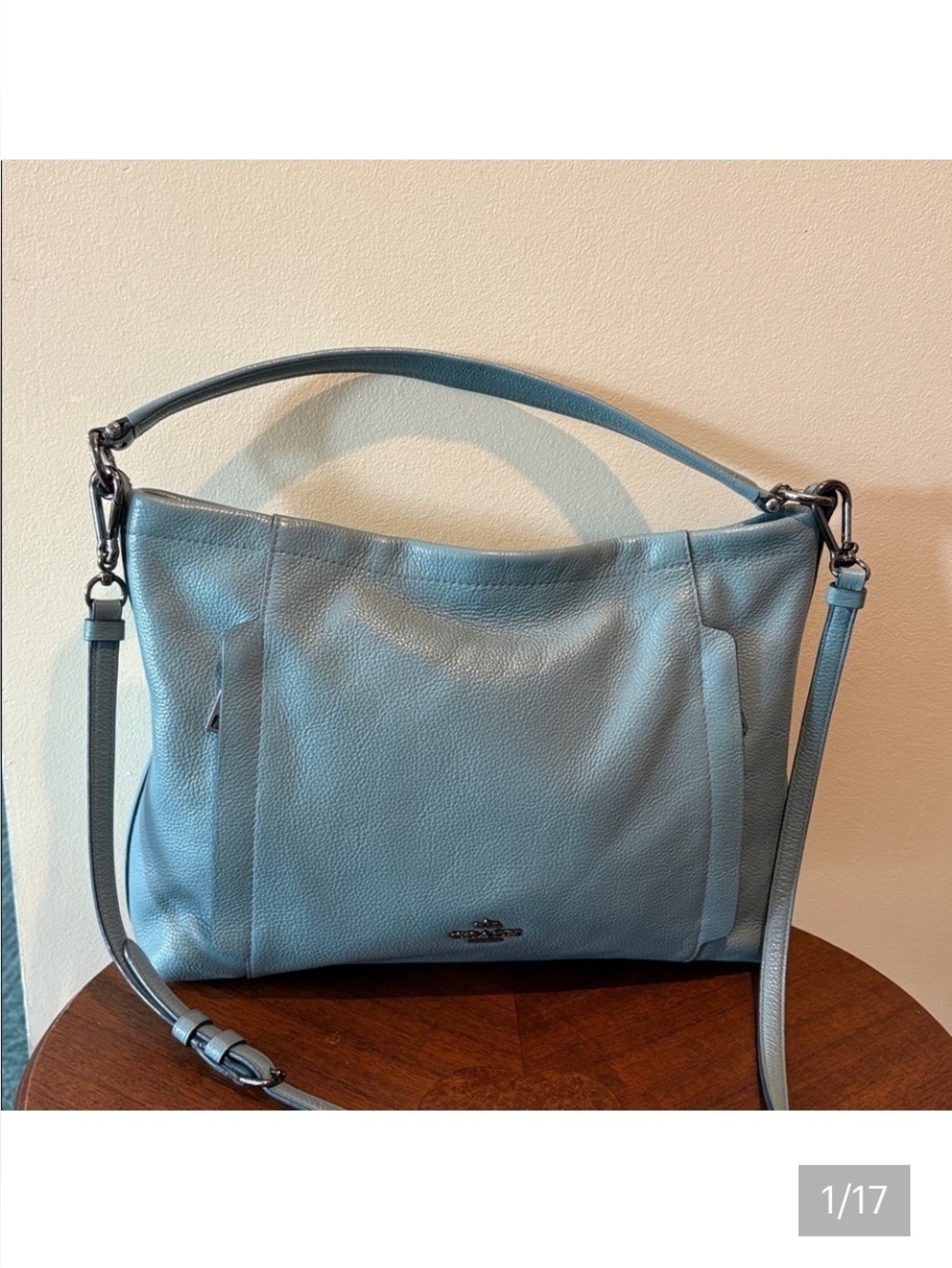 Coach Scout hobo bag  24770 pebbled Leather mineral blue gunmetal HW EUC